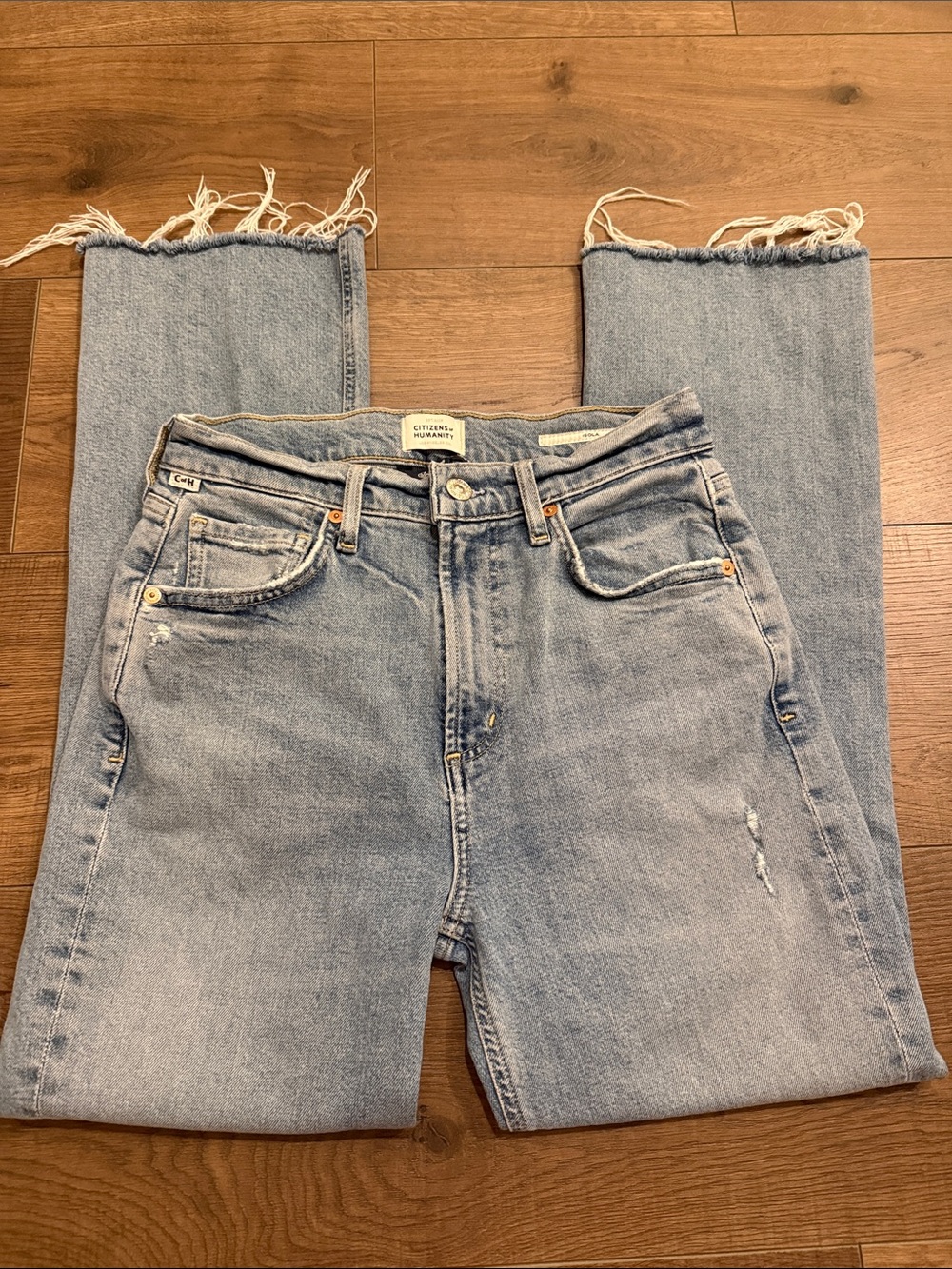 Citizens Of Humanity Light Wash Raw Hem Straight Jeans